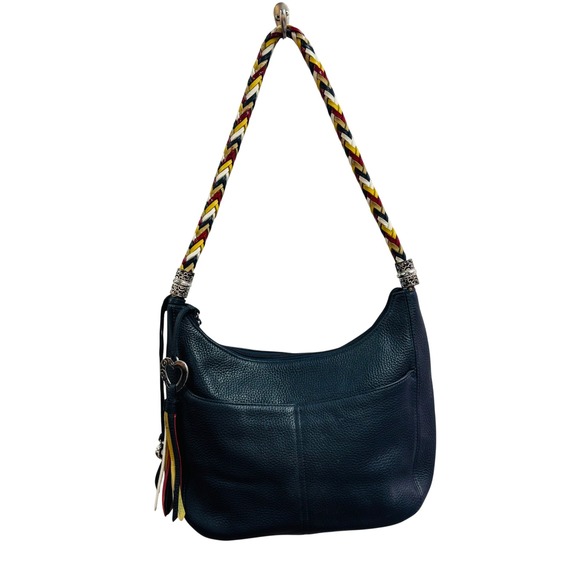 Brighton Handbags - Brighton Navy Blue Pebbled Leather Hobo Bag Braided Multi Color Strap D946462